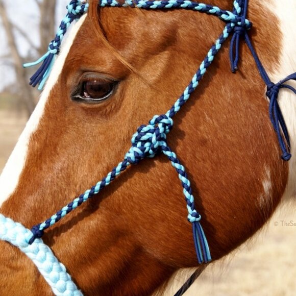 Handmade Soft Cotton Rope Loping Hackamore w/ Braided Headstall & Split Reins - Picture 4 of 12